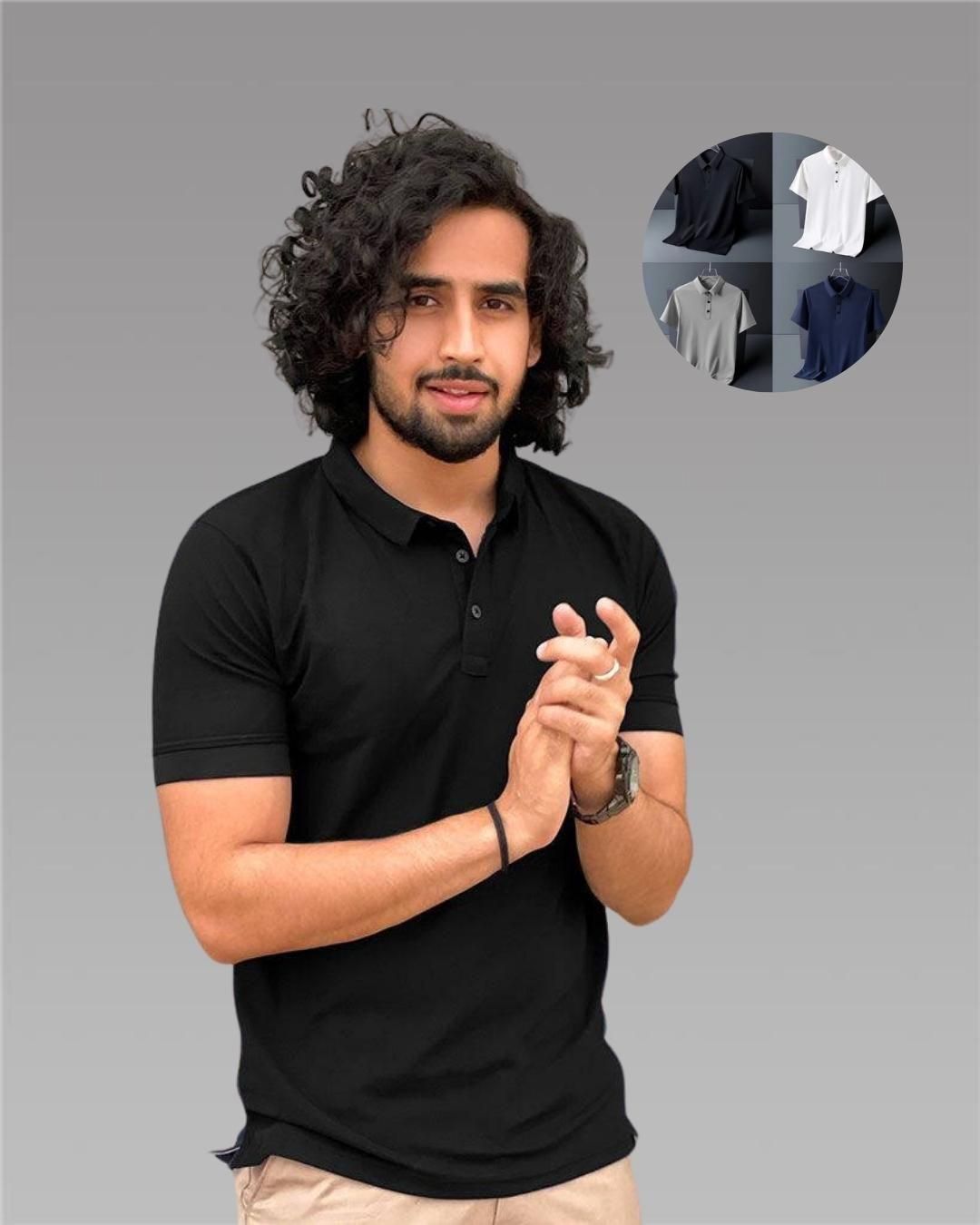 MSfashion Poly Matte Assorted Solid Half Sleeves Mens Polo T-Shirt Pack Of 4