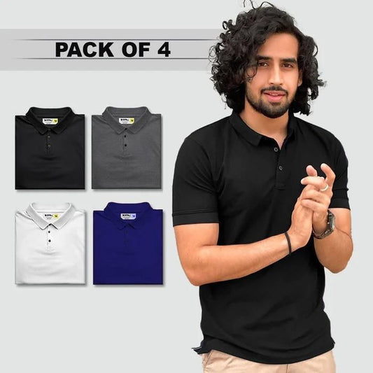 MSfashion Poly Matte Solid Half Sleeves Men's Polo T-Shirt Pack Of 4
