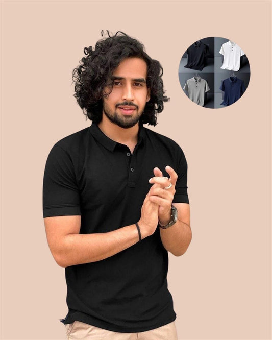 MSfashion Poly Matte Assorted Solid Half Sleeves Mens Polo T-Shirt Pack Of 4